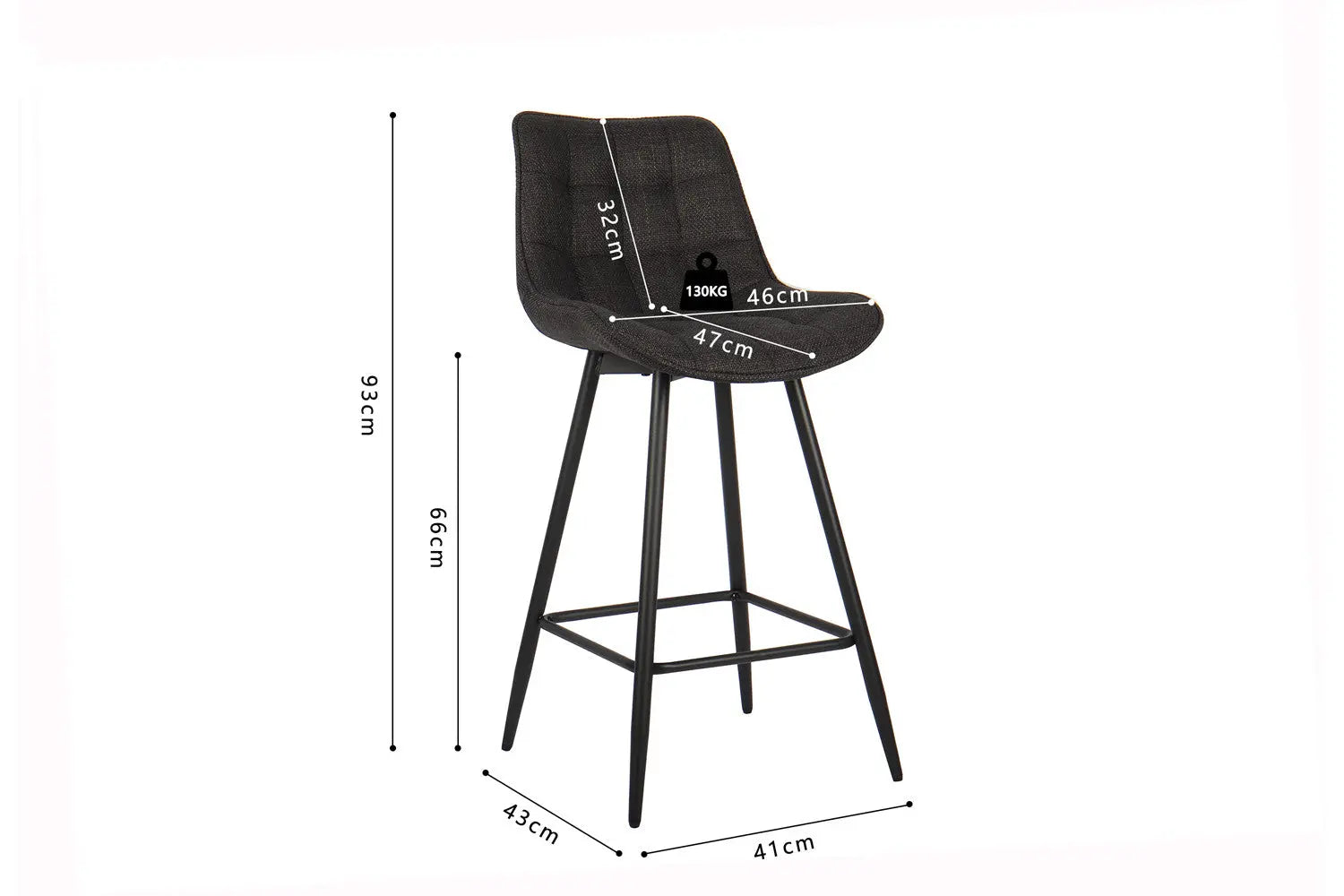 Lot de Chaises de Bar ARIANE en Tissu Gris Foncé - 46 x 55 cm ROUSSEAU