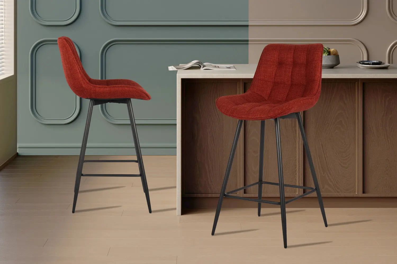 Lot de Chaises de Bar ARIANE en Tissu Rouge - 46 x 55 cm ROUSSEAU