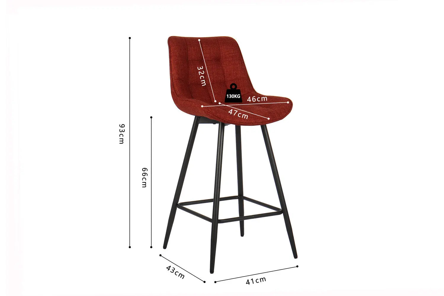 Lot de Chaises de Bar ARIANE en Tissu Rouge - 46 x 55 cm ROUSSEAU