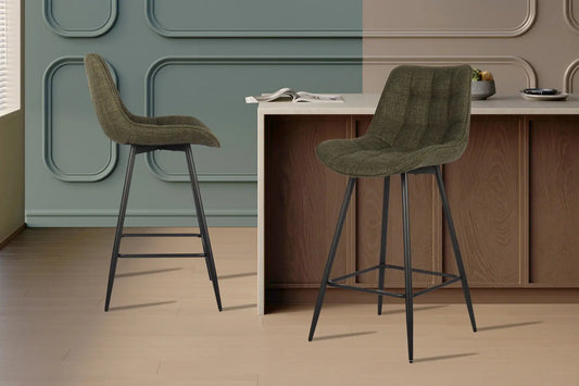 Lot de Chaises de Bar ARIANE en Tissu Vert - 46 x 55 cm ROUSSEAU