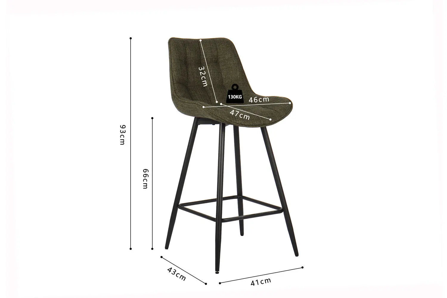 Lot de Chaises de Bar ARIANE en Tissu Vert - 46 x 55 cm ROUSSEAU