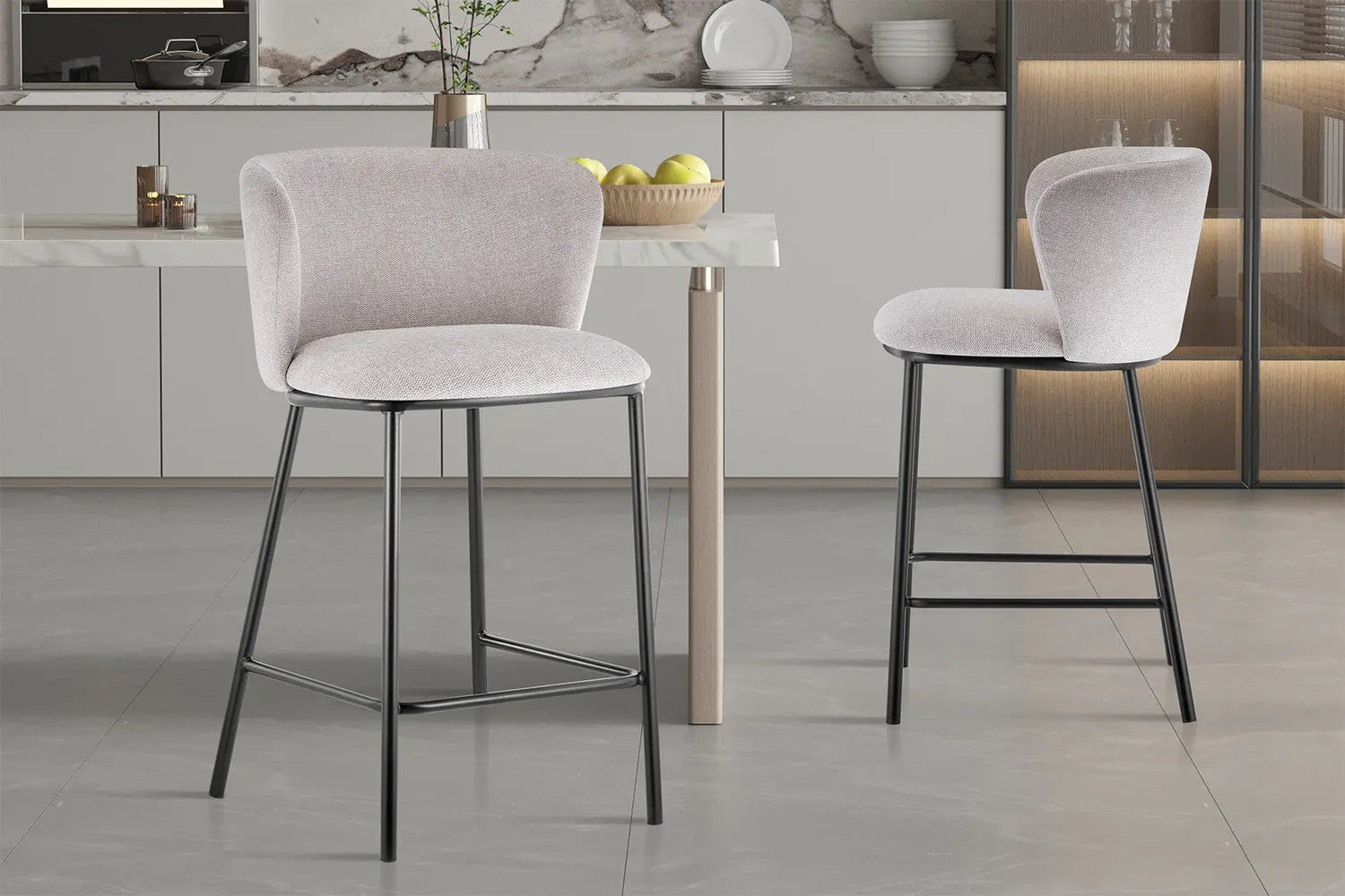 Lot de Chaises de Bar ARTHURO en Tissu Beige - 53 x 50.5 cm ROUSSEAU