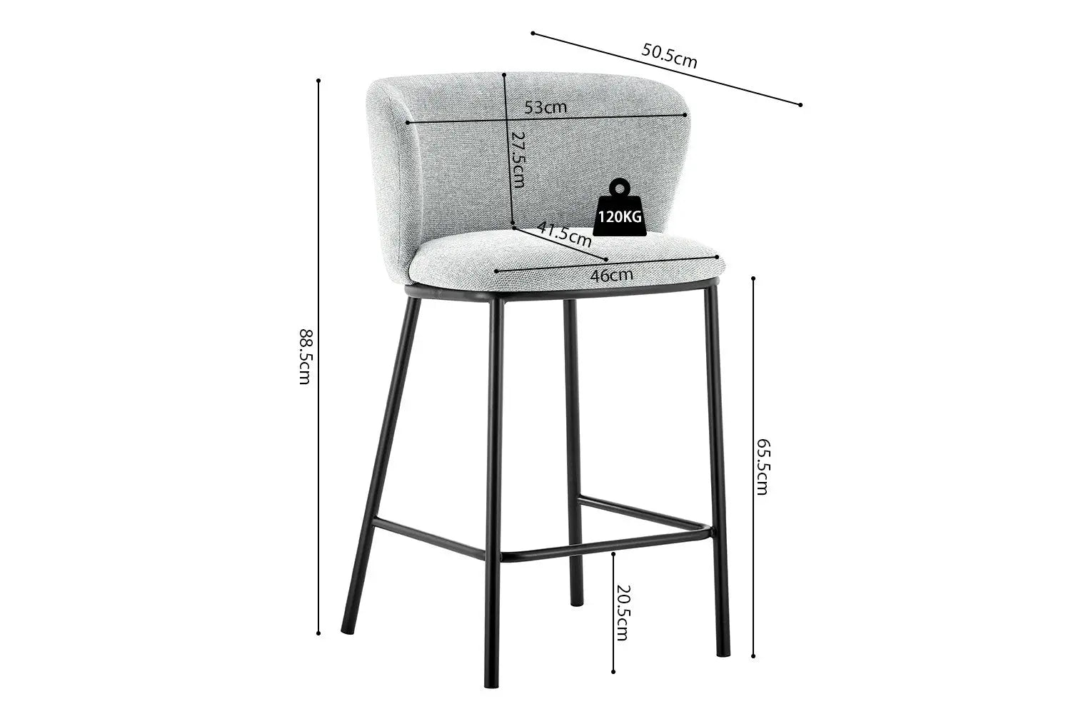 Lot de Chaises de Bar ARTHURO en Tissu Gris Clair - 53 x 50.5 cm ROUSSEAU