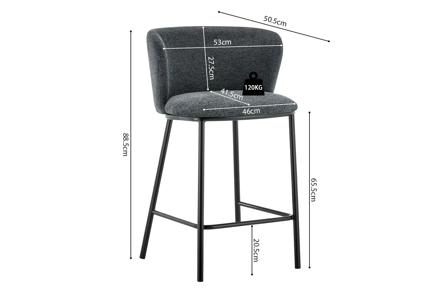Lot de Chaises de Bar ARTHURO en Tissu Gris Foncé - 53 x 50.5 cm ROUSSEAU