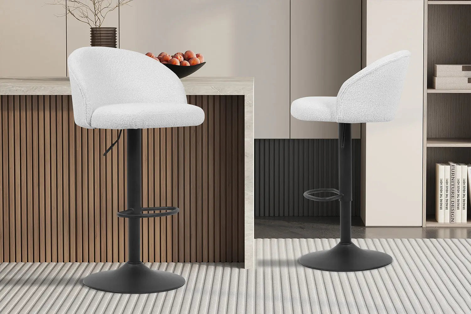 Lot de Chaises de Bar AYDA en Tissu Bouclé Blanc - 49 x 46 cm ROUSSEAU