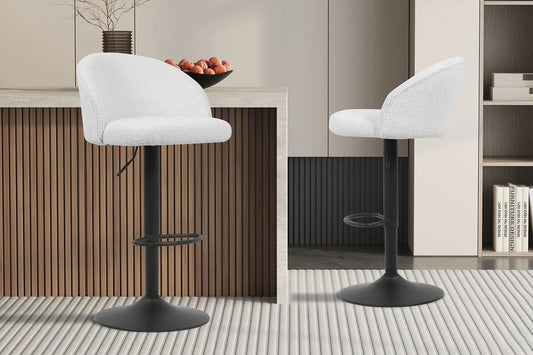 Lot de Chaises de Bar AYDA en Tissu Bouclé Blanc - 49 x 46 cm ROUSSEAU