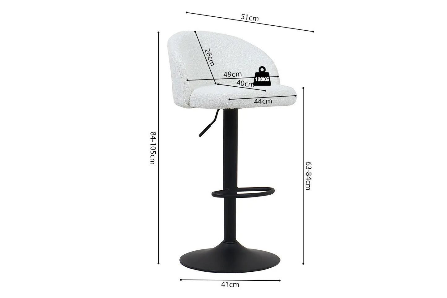 Lot de Chaises de Bar AYDA en Tissu Bouclé Blanc - 49 x 46 cm ROUSSEAU