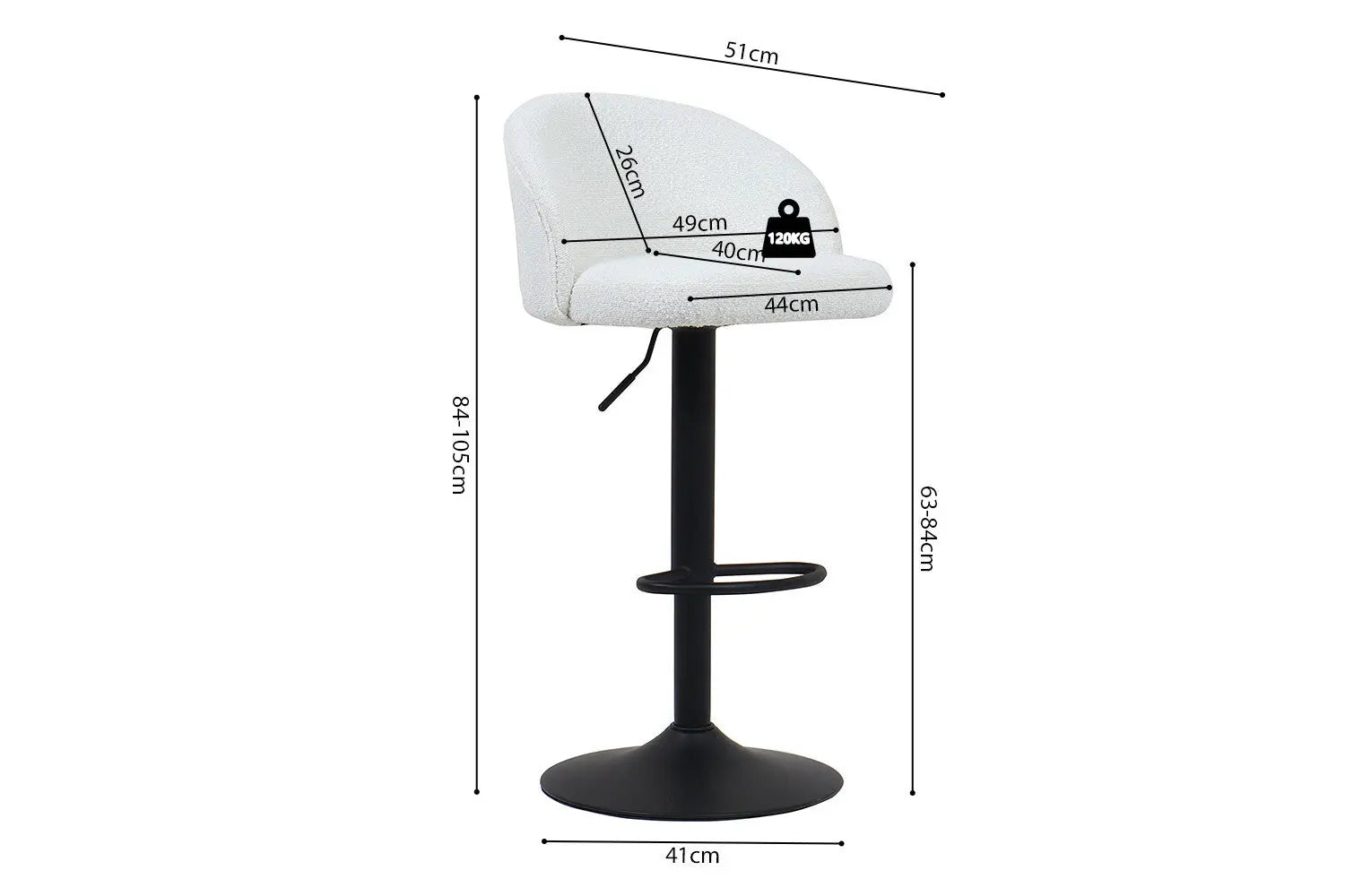 Lot de Chaises de Bar AYDA en Tissu Bouclé Blanc - 49 x 46 cm ROUSSEAU