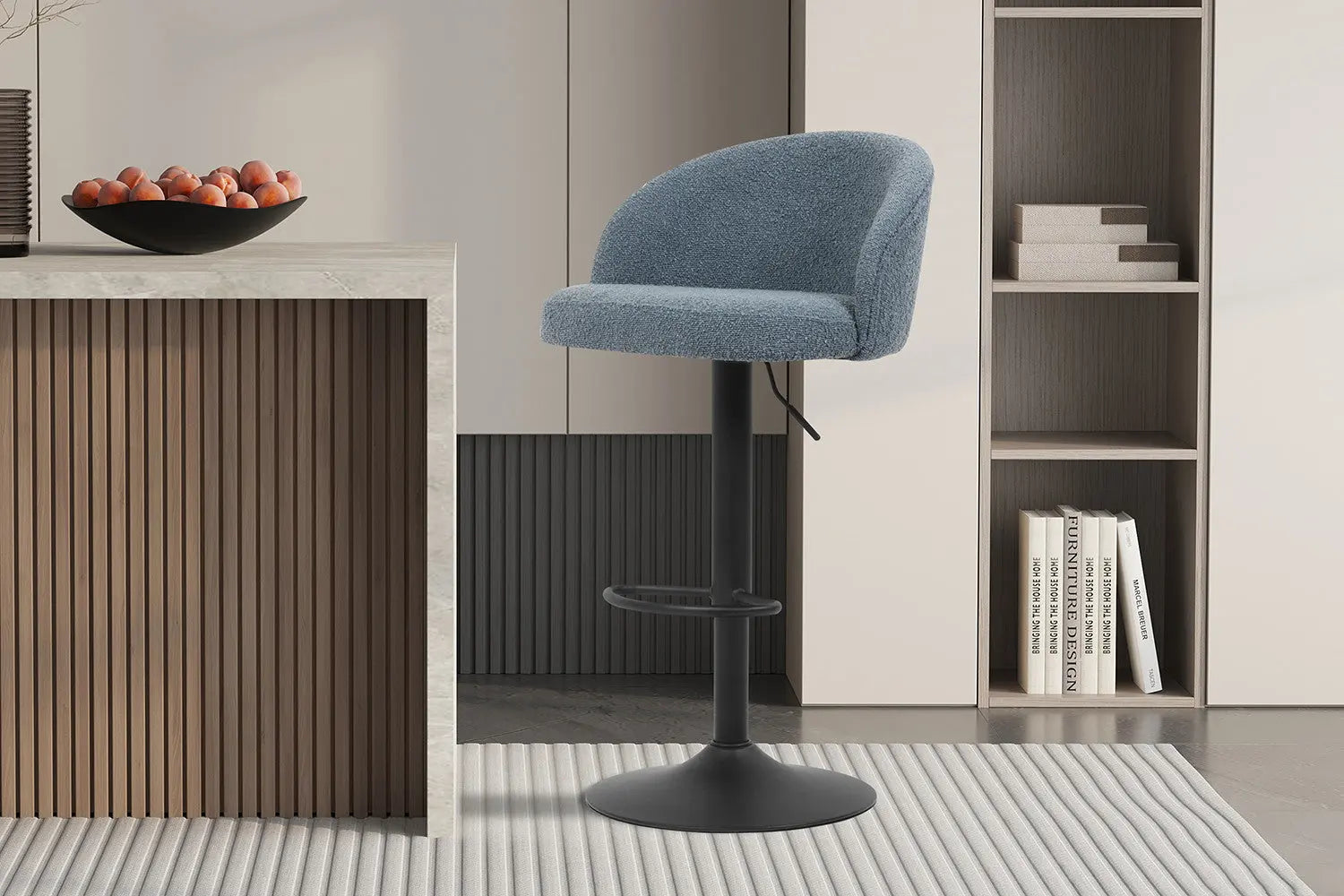 Lot de Chaises de Bar AYDA en Tissu Bouclé Bleu - 49 x 46 cm ROUSSEAU
