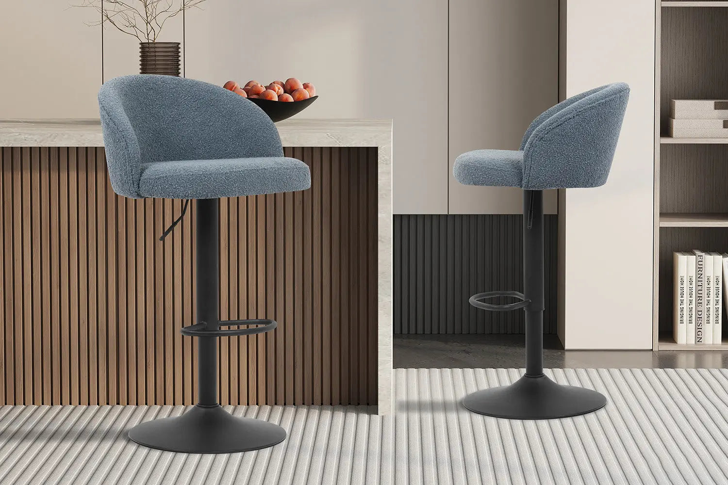 Lot de Chaises de Bar AYDA en Tissu Bouclé Bleu - 49 x 46 cm ROUSSEAU