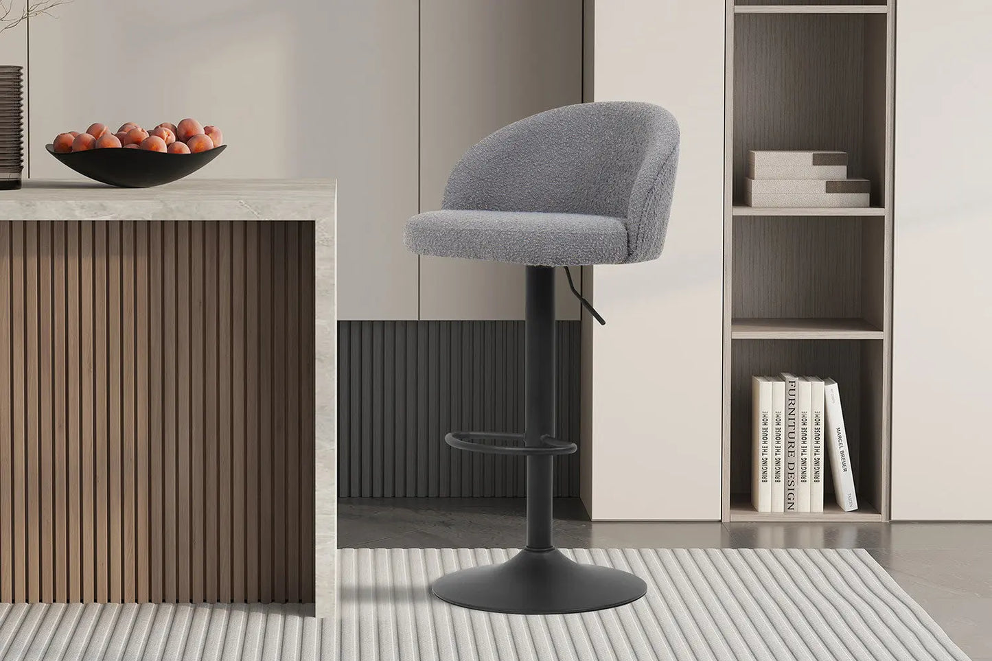 Lot de Chaises de Bar AYDA en Tissu Bouclé Gris Clair - 49 x 46 cm ROUSSEAU