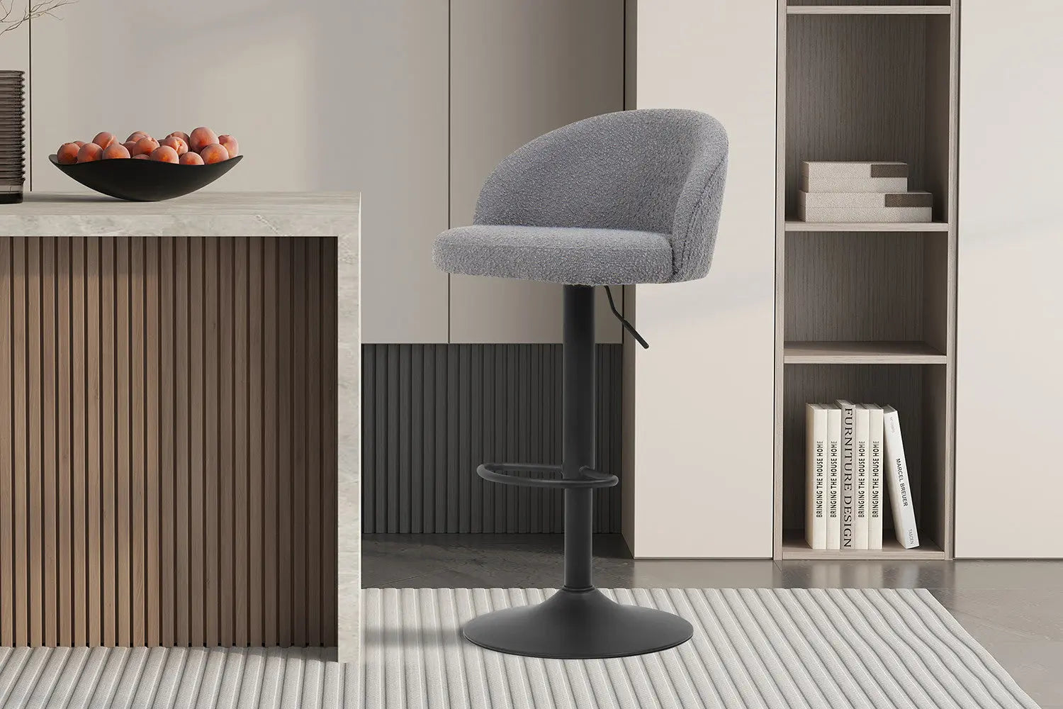 Lot de Chaises de Bar AYDA en Tissu Bouclé Gris Clair - 49 x 46 cm ROUSSEAU