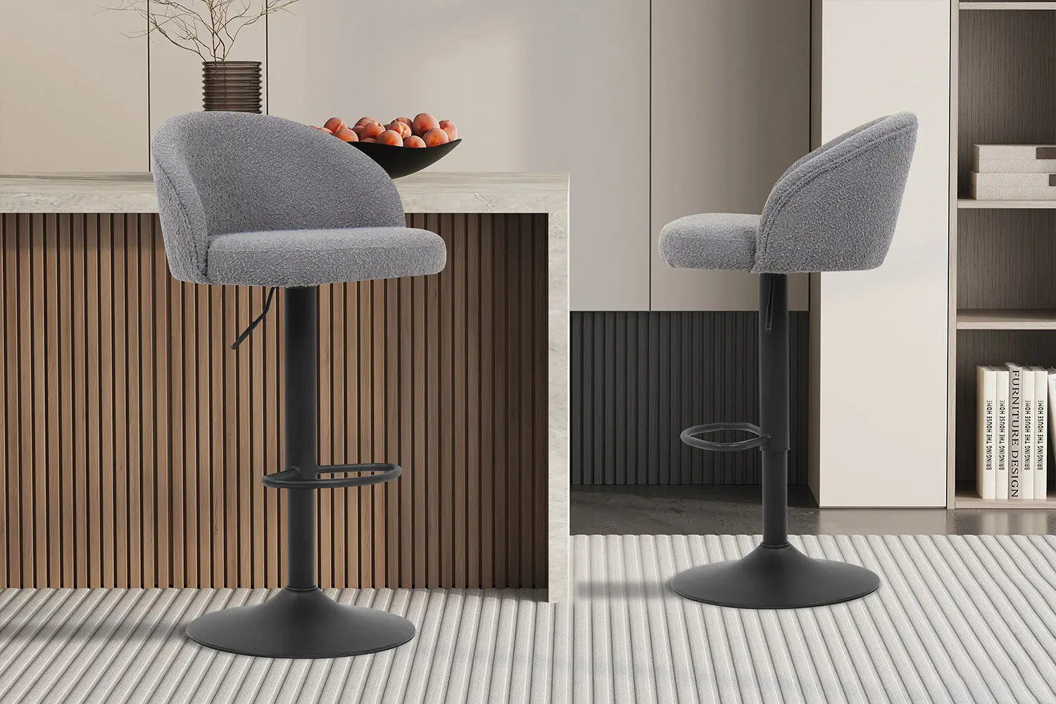 Lot de Chaises de Bar AYDA en Tissu Bouclé Gris Clair - 49 x 46 cm ROUSSEAU