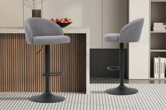 Lot de Chaises de Bar AYDA en Tissu Bouclé Gris Clair - 49 x 46 cm ROUSSEAU
