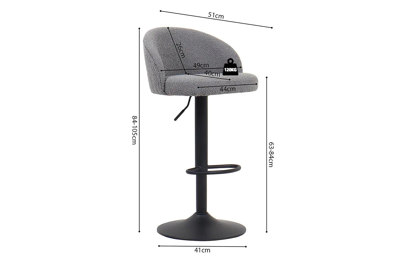 Lot de Chaises de Bar AYDA en Tissu Bouclé Gris Clair - 49 x 46 cm ROUSSEAU