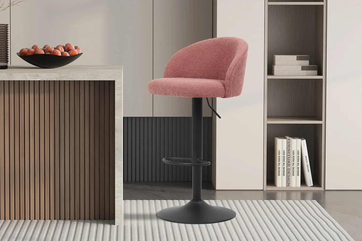 Lot de Chaises de Bar AYDA en Tissu Bouclé Rose - 49 x 46 cm ROUSSEAU