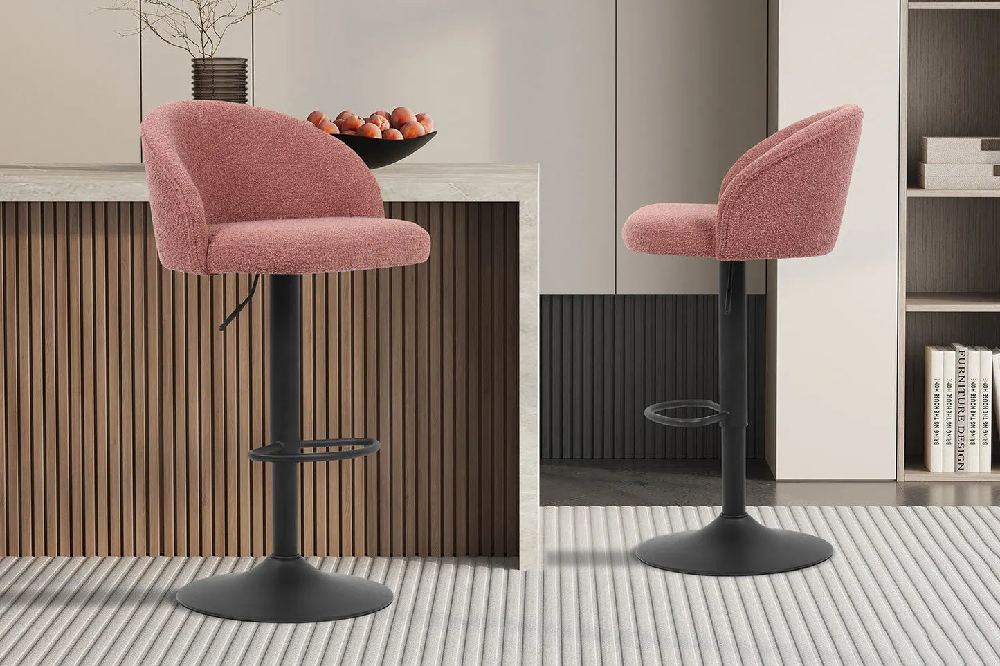 Lot de Chaises de Bar AYDA en Tissu Bouclé Rose - 49 x 46 cm ROUSSEAU