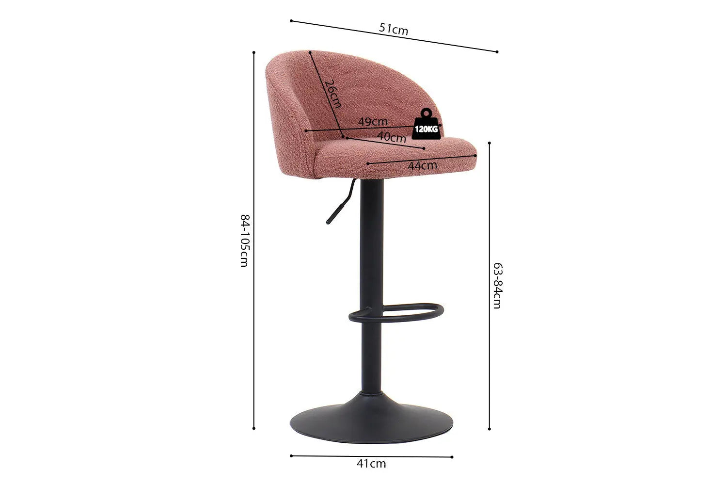 Lot de Chaises de Bar AYDA en Tissu Bouclé Rose - 49 x 46 cm ROUSSEAU