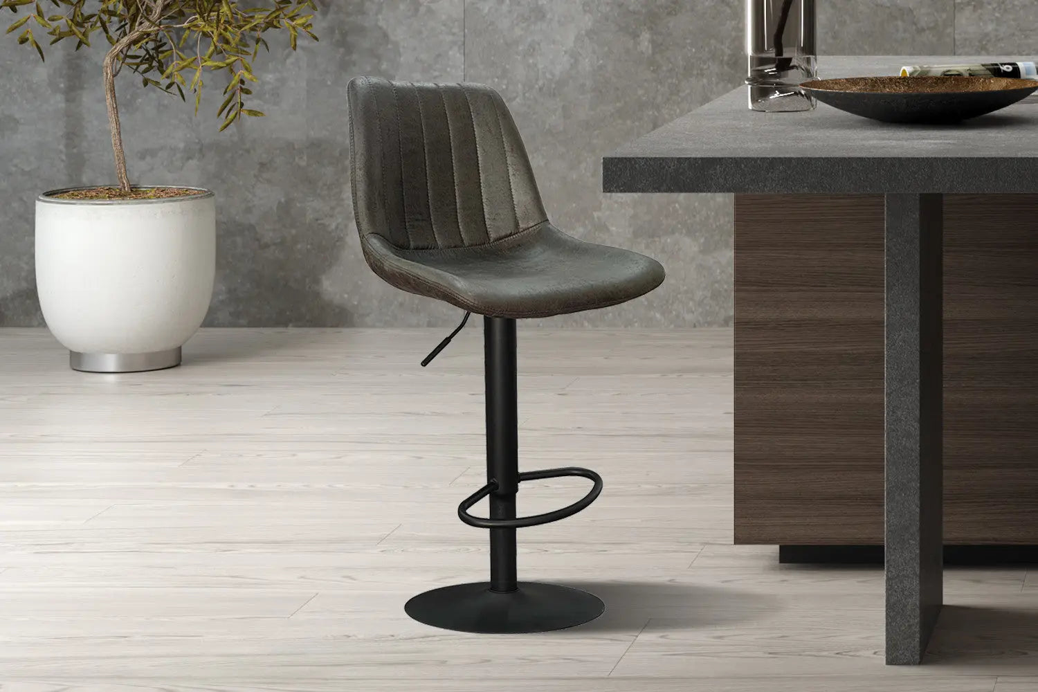 Lot de Chaises de Bar BAYA en PU Brun Foncé - 43 x 50 cm ROUSSEAU