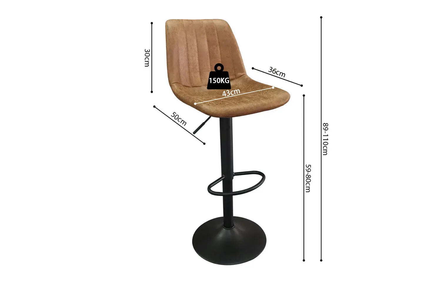 Lot de Chaises de Bar BAYA en PU Cognac - 43 x 50 cm ROUSSEAU