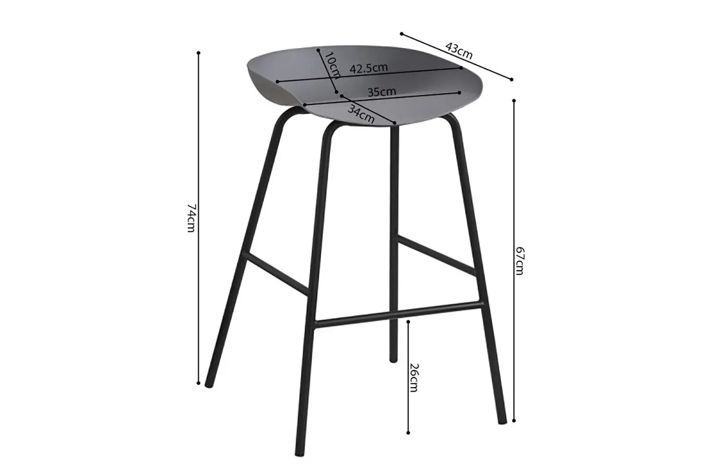 Lot de Chaises de Bar HANNA en PP Gris - 42.5 x 46 cm ROUSSEAU