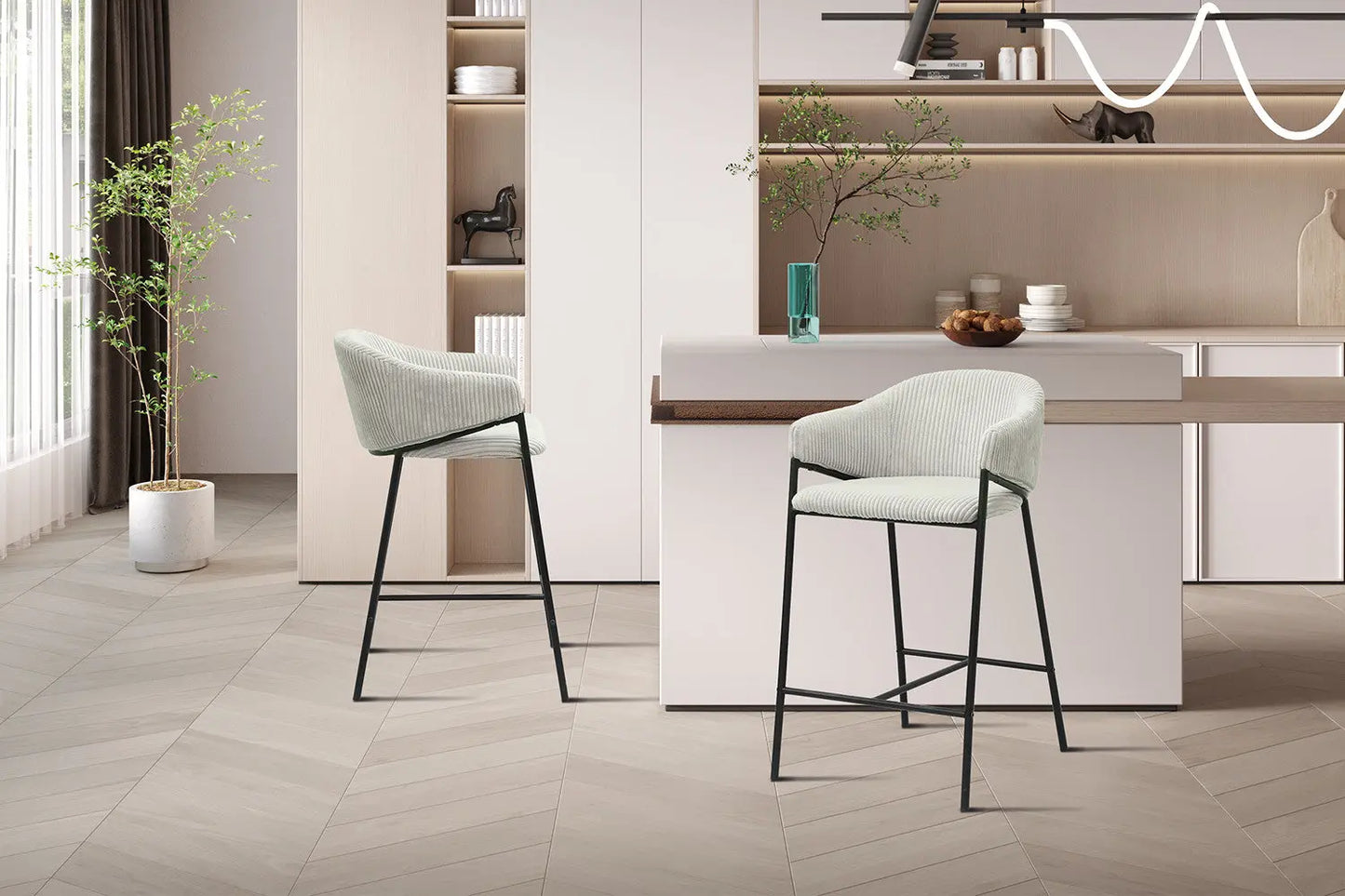 Lot de Chaises de Bar HINAYA en Tissu Gris Clair - 54 x 59 cm ROUSSEAU