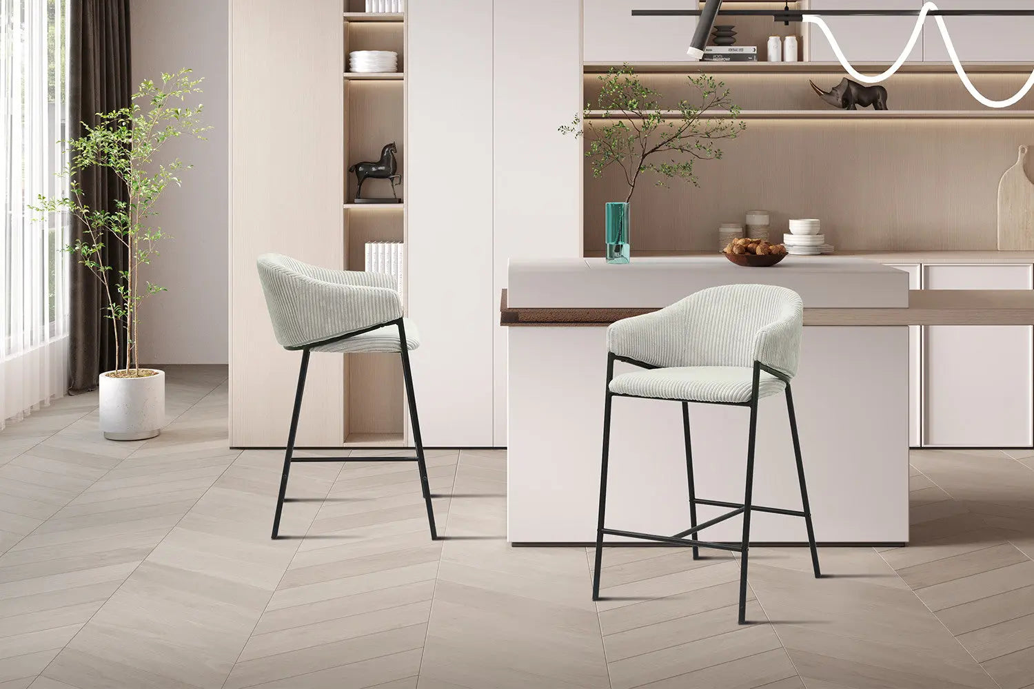 Lot de Chaises de Bar HINAYA en Tissu Gris Clair - 54 x 59 cm ROUSSEAU