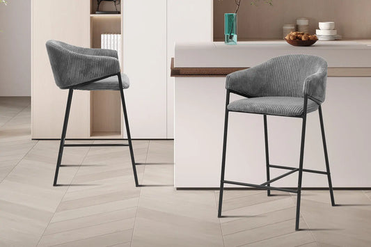 Lot de Chaises de Bar HINAYA en Tissu Velours Côtelé Gris Foncé - 54 x 59 cm ROUSSEAU