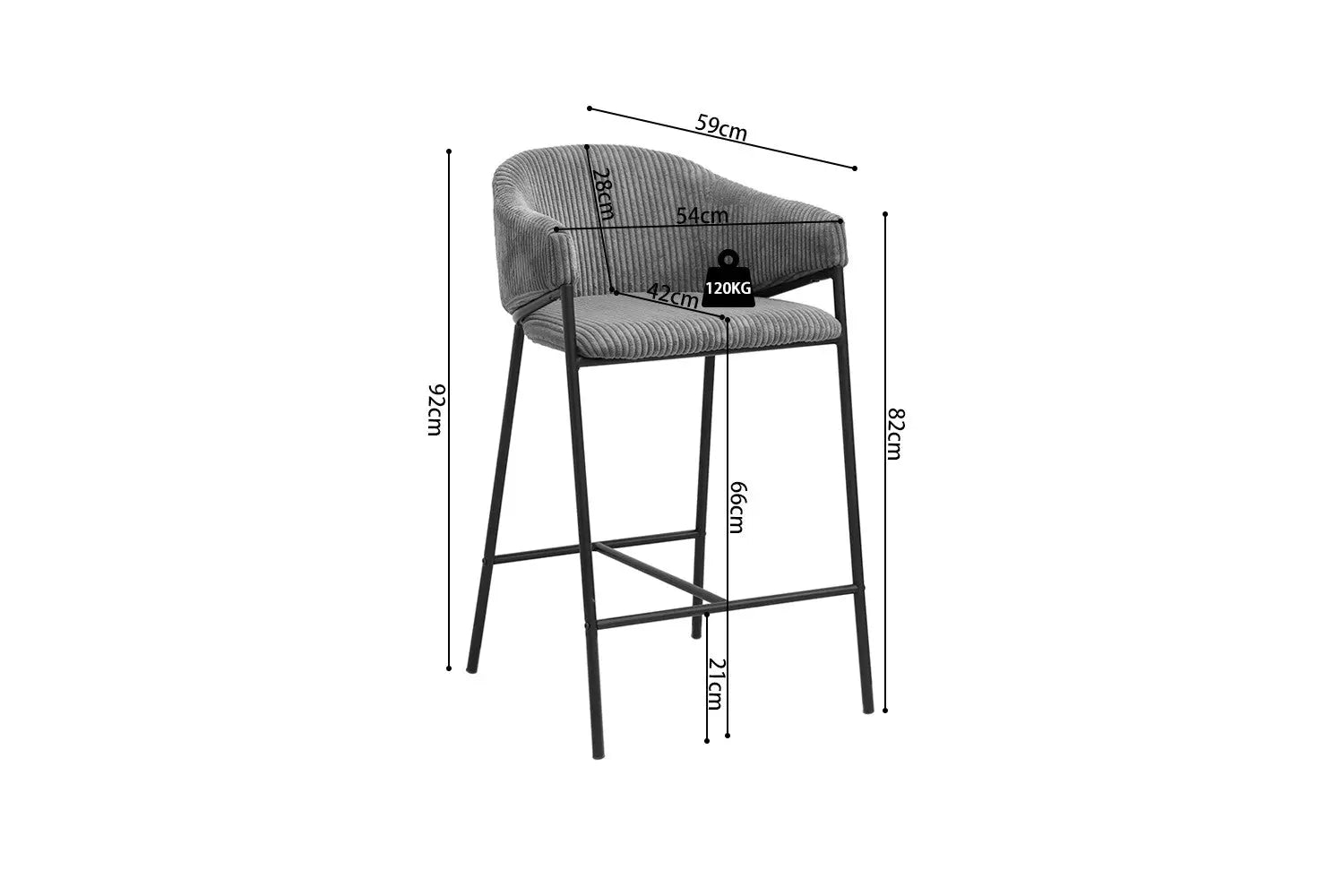Lot de Chaises de Bar HINAYA en Tissu Velours Côtelé Gris Foncé - 54 x 59 cm ROUSSEAU