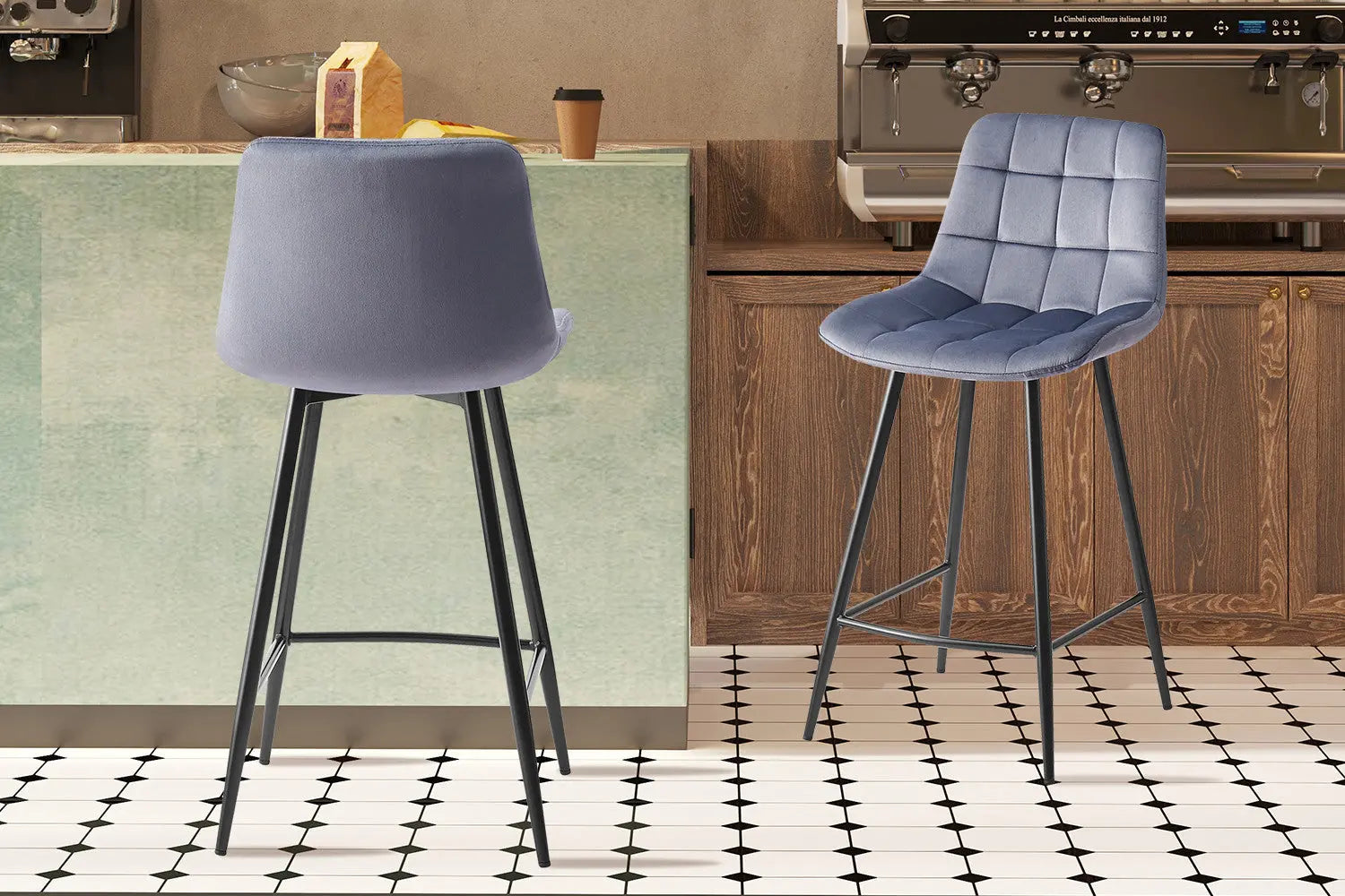 Lot de Chaises de Bar JULIA en Tissu Velours Gris Foncé - 46 x 36 cm ROUSSEAU