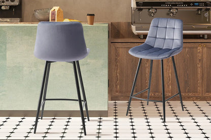 Lot de Chaises de Bar JULIA en Tissu Velours Gris Foncé - 46 x 36 cm ROUSSEAU
