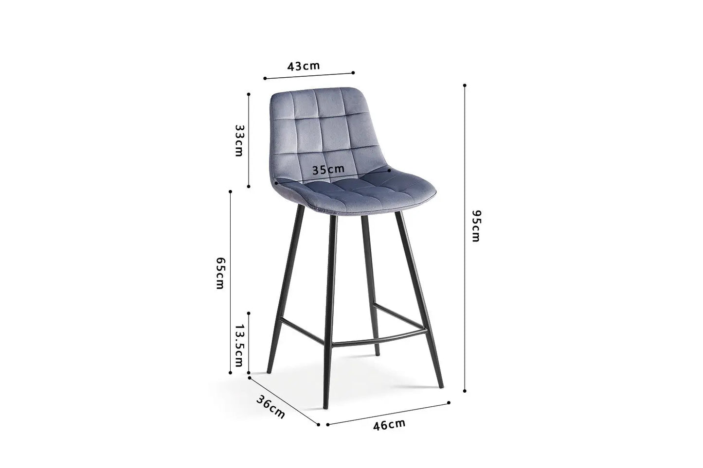 Lot de Chaises de Bar JULIA en Tissu Velours Gris Foncé - 46 x 36 cm ROUSSEAU