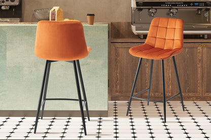 Lot de Chaises de Bar JULIA en Tissu Velours Orange - 46 x 36 cm TiKoya