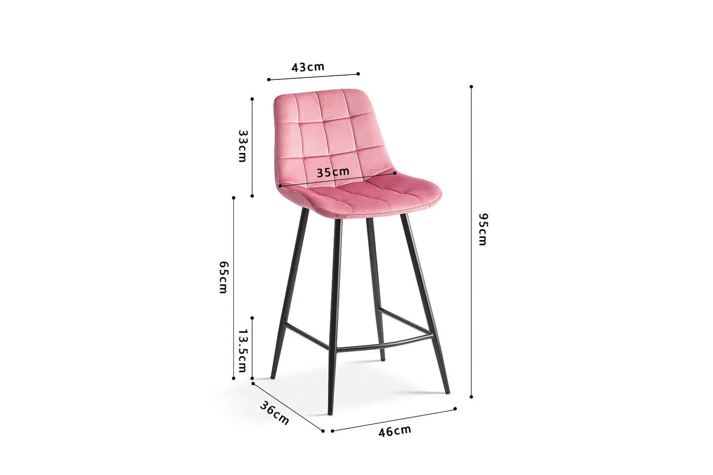 Lot de Chaises de Bar JULIA en Tissu Velours Rose - 46 x 36 cm TiKoya
