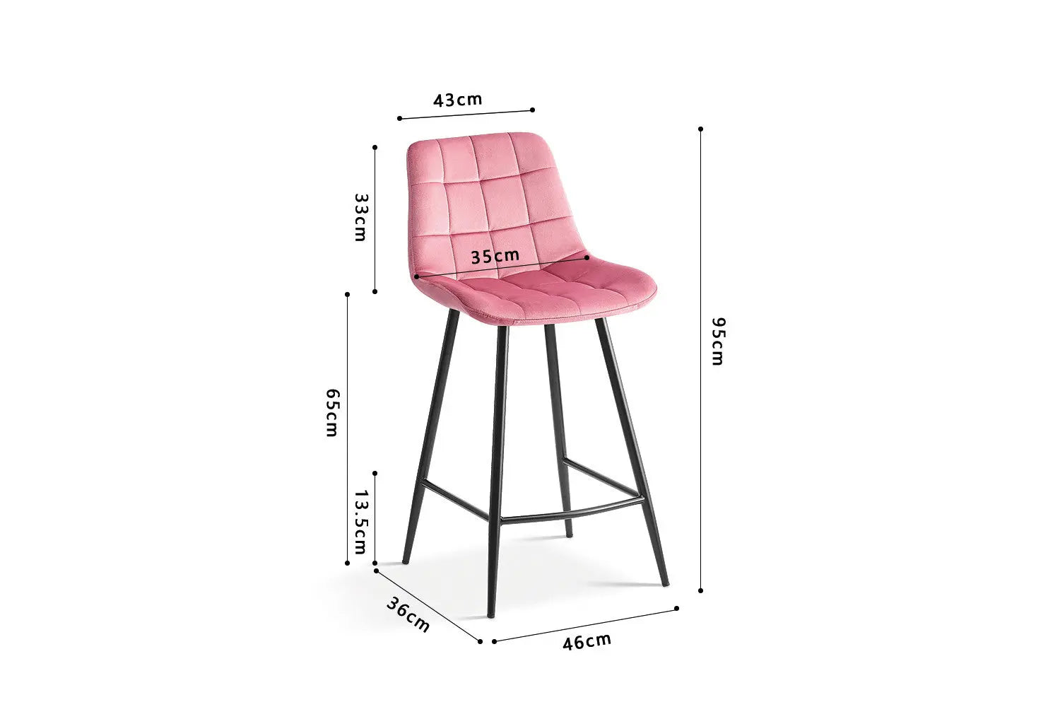 Lot de Chaises de Bar JULIA en Tissu Velours Rose - 46 x 36 cm TiKoya