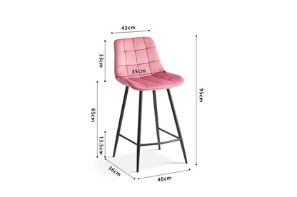 Lot de Chaises de Bar JULIA en Tissu Velours Rose - 46 x 36 cm TiKoya
