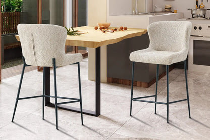 Lot de Chaises de Bar LISE en Tissu Bouclé Beige - 51.5 x 56 cm ROUSSEAU