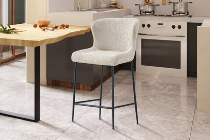 Lot de Chaises de Bar LISE en Tissu Bouclé Beige - 51.5 x 56 cm ROUSSEAU