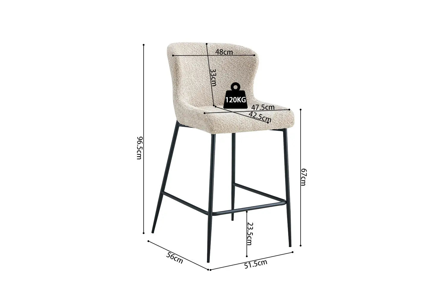Lot de Chaises de Bar LISE en Tissu Bouclé Beige - 51.5 x 56 cm ROUSSEAU
