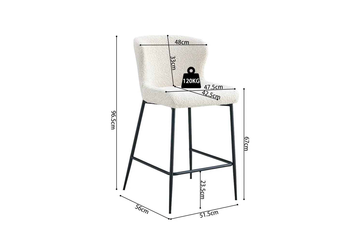 Lot de Chaises de Bar LISE en Tissu Bouclé Écru - 51.5 x 56 cm ROUSSEAU