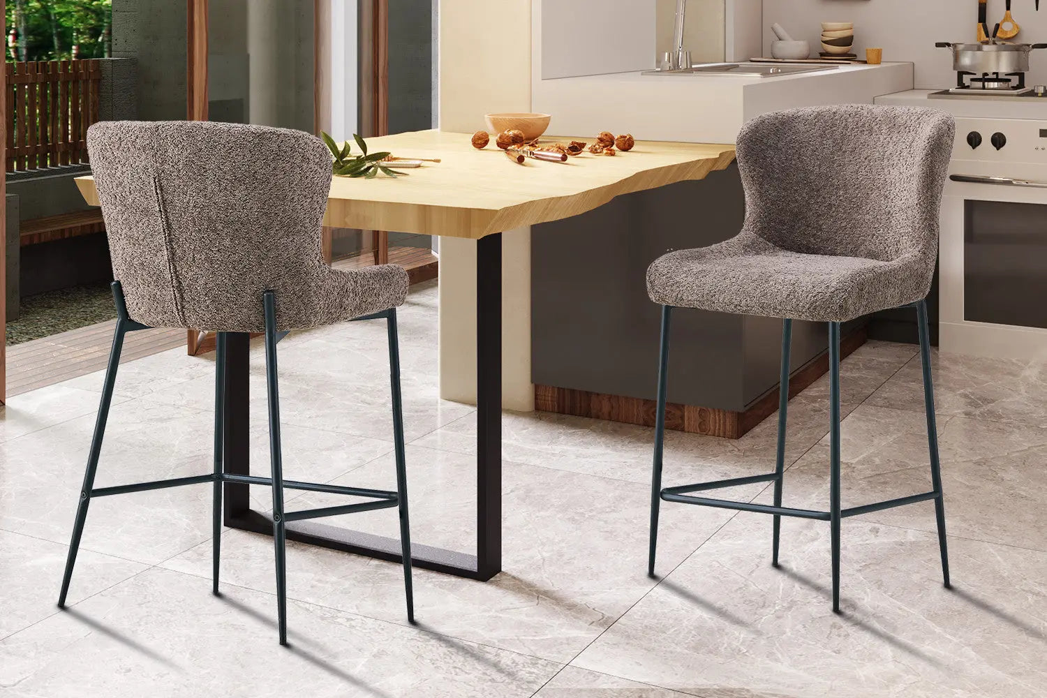Lot de Chaises de Bar LISE en Tissu Bouclé Sable - 51.5 x 56 cm ROUSSEAU