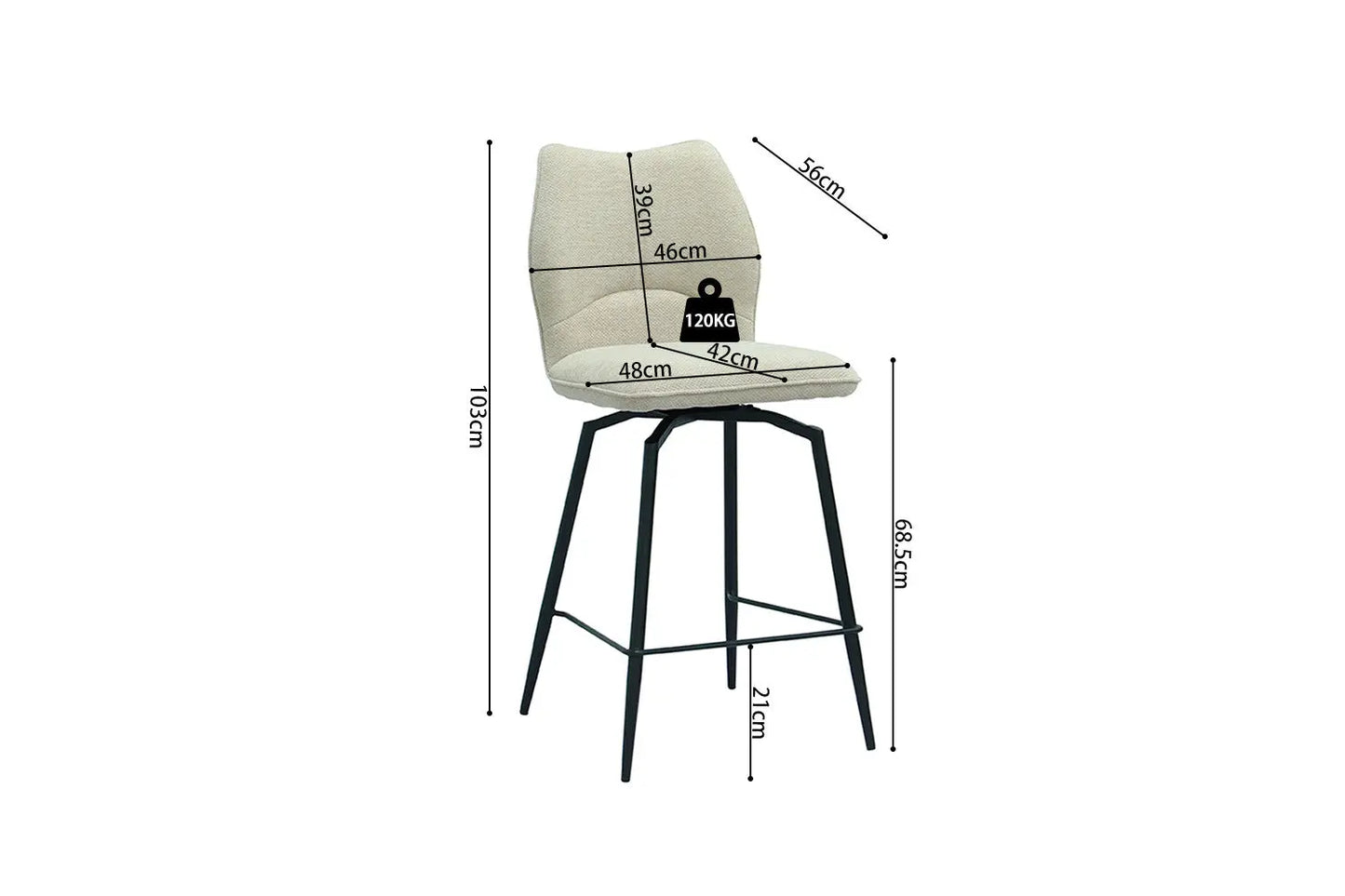 Lot de Chaises de Bar LYARA en Tissu Écru - 48 x 56 cm ROUSSEAU