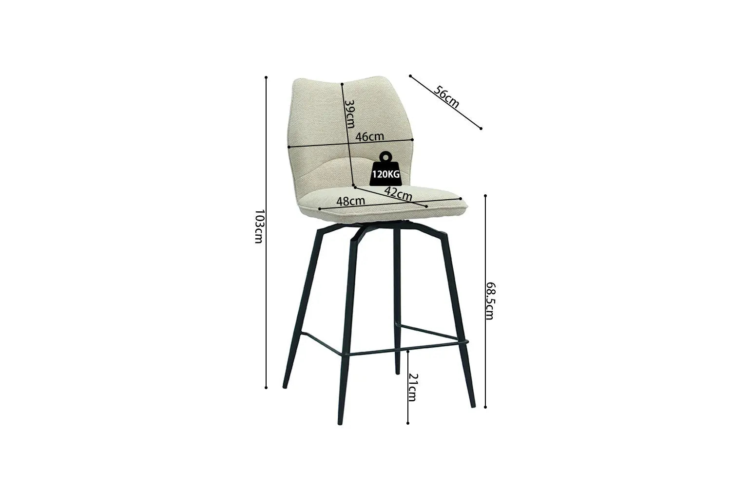 Lot de Chaises de Bar LYARA en Tissu Écru - 48 x 56 cm ROUSSEAU