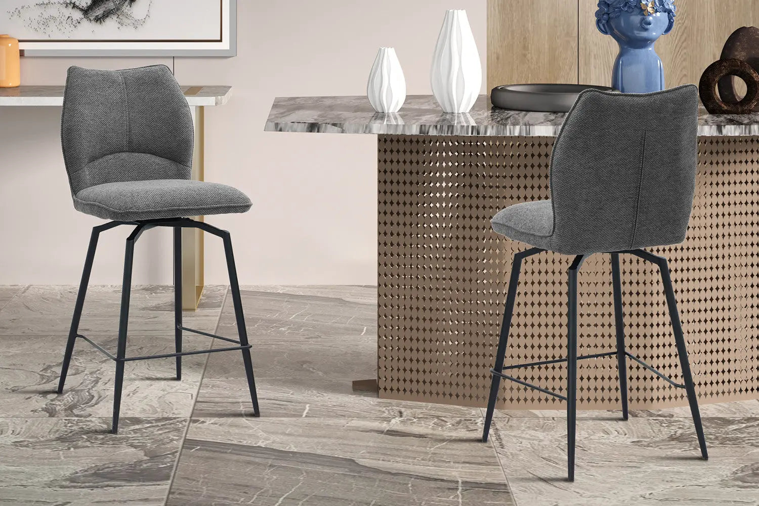 Lot de Chaises de Bar LYARA en Tissu Gris Foncé - 48 x 56 cm ROUSSEAU