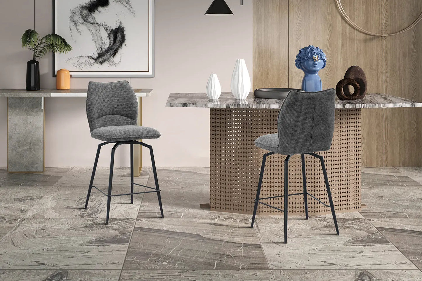 Lot de Chaises de Bar LYARA en Tissu Gris Foncé - 48 x 56 cm ROUSSEAU