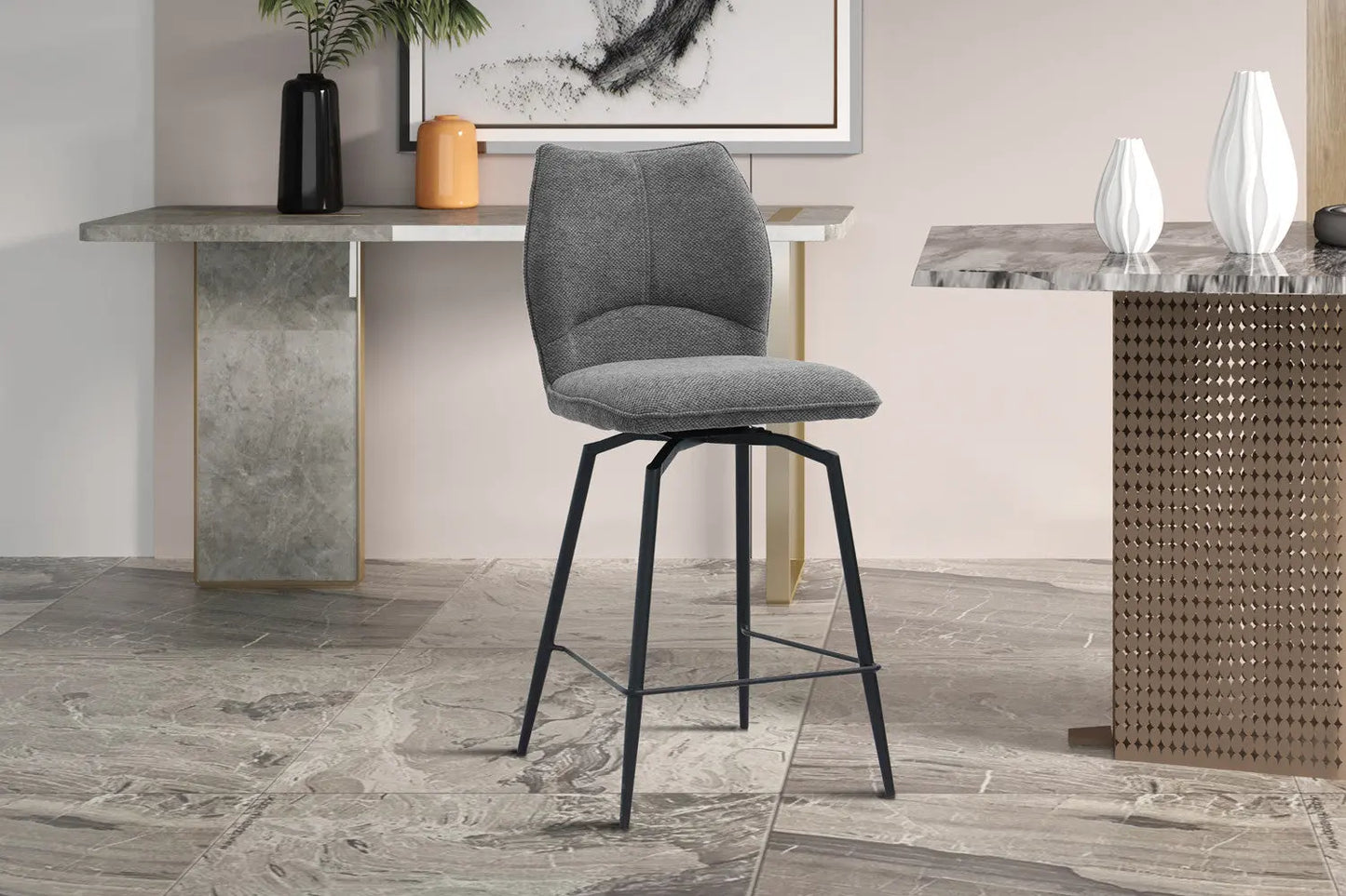 Lot de Chaises de Bar LYARA en Tissu Gris Foncé - 48 x 56 cm ROUSSEAU