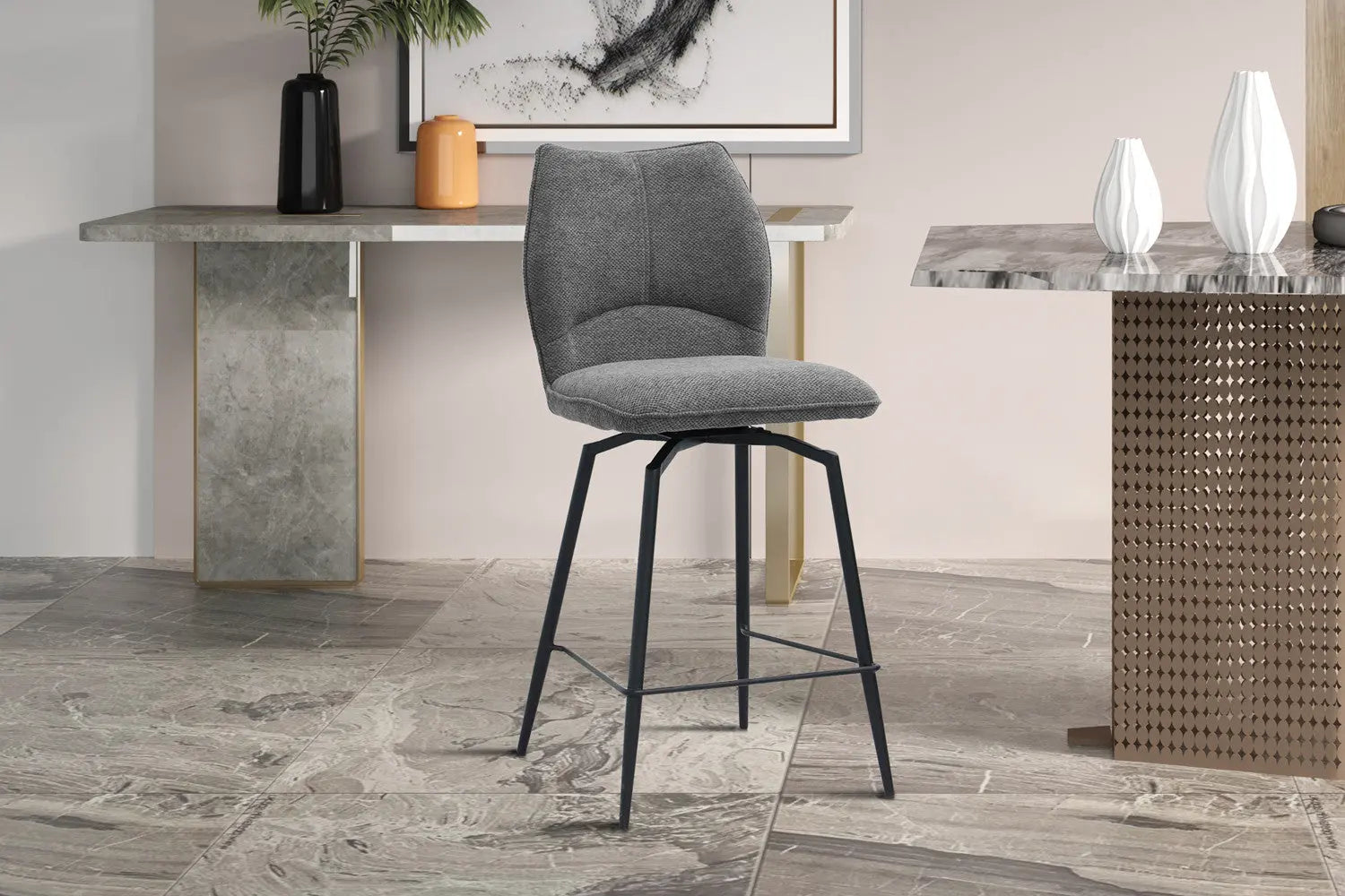 Lot de Chaises de Bar LYARA en Tissu Gris Foncé - 48 x 56 cm ROUSSEAU