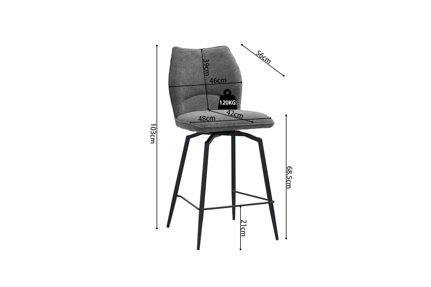 Lot de Chaises de Bar LYARA en Tissu Gris Foncé - 48 x 56 cm ROUSSEAU