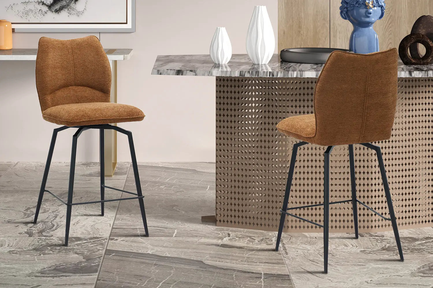 Lot de Chaises de Bar LYARA en Tissu Rouille - 48 x 56 cm ROUSSEAU