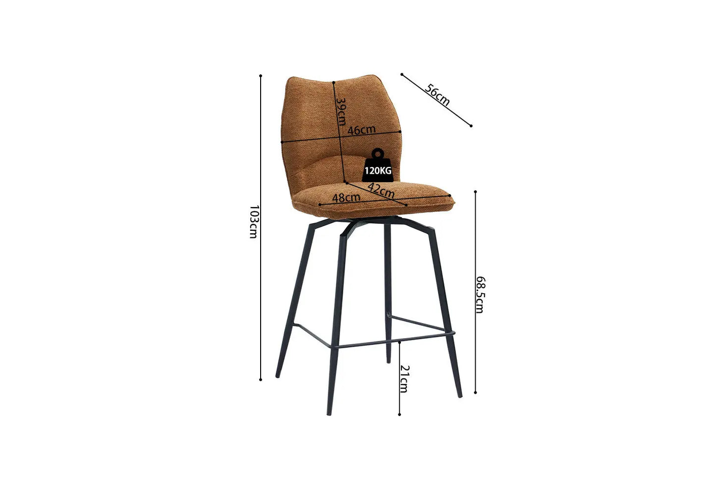 Lot de Chaises de Bar LYARA en Tissu Rouille - 48 x 56 cm ROUSSEAU
